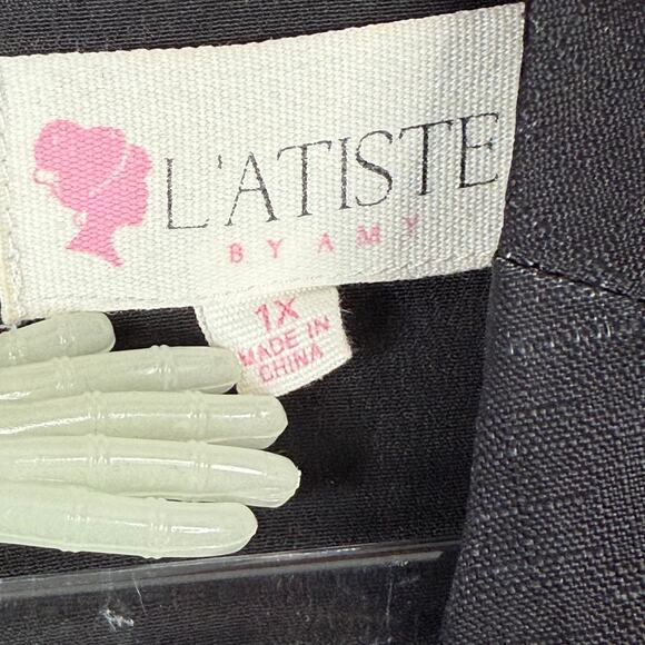 L'ATISTE BY AMY 1X Cut Out Mini Dress w/Balloon Sleeves Black & White Tie Dye - Picture 9 of 13